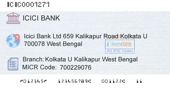 Icici Bank Limited Kolkata U Kalikapur West BengalBranch 