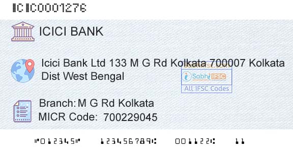 Icici Bank Limited M G Rd KolkataBranch 