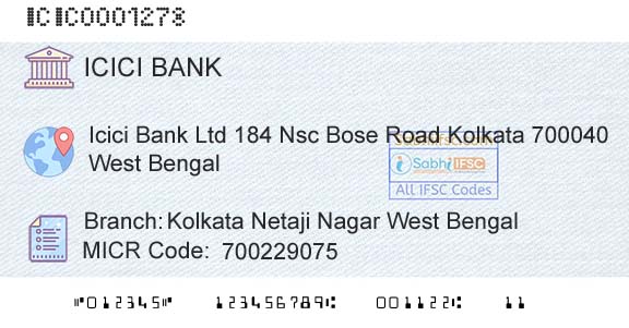 Icici Bank Limited Kolkata Netaji Nagar West BengalBranch 