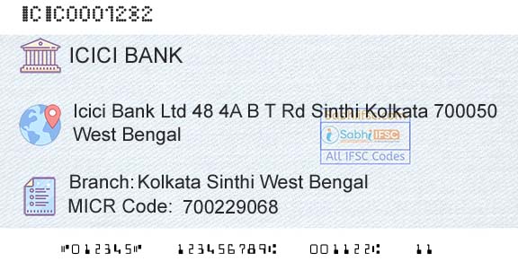 Icici Bank Limited Kolkata Sinthi West BengalBranch 
