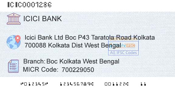 Icici Bank Limited Boc Kolkata West BengalBranch 