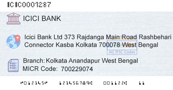 Icici Bank Limited Kolkata Anandapur West BengalBranch 