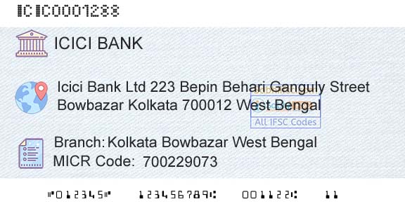 Icici Bank Limited Kolkata Bowbazar West BengalBranch 