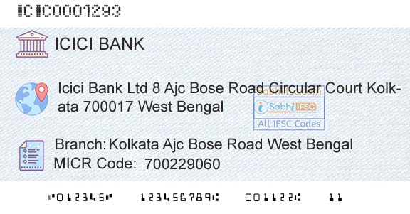Icici Bank Limited Kolkata Ajc Bose Road West BengalBranch 