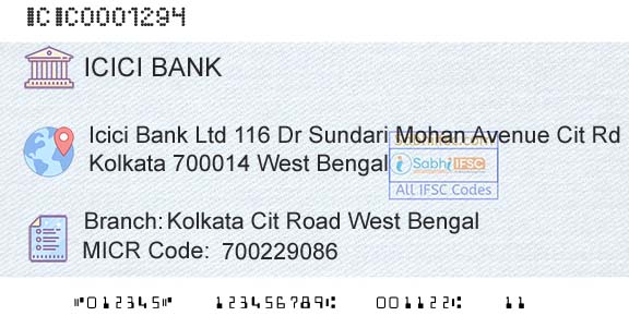 Icici Bank Limited Kolkata Cit Road West BengalBranch 