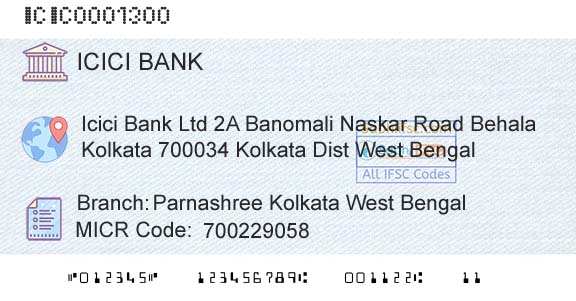 Icici Bank Limited Parnashree Kolkata West BengalBranch 