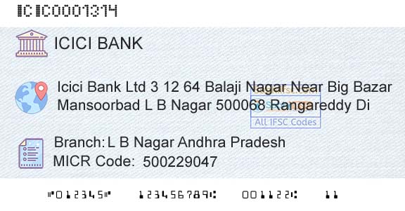 Icici Bank Limited L B Nagar Andhra PradeshBranch 