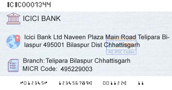 Icici Bank Limited Telipara Bilaspur ChhattisgarhBranch 