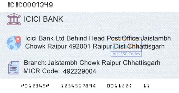 Icici Bank Limited Jaistambh Chowk Raipur ChhattisgarhBranch 
