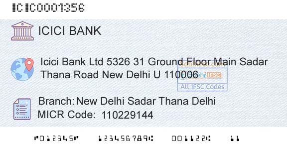 Icici Bank Limited New Delhi Sadar Thana DelhiBranch 