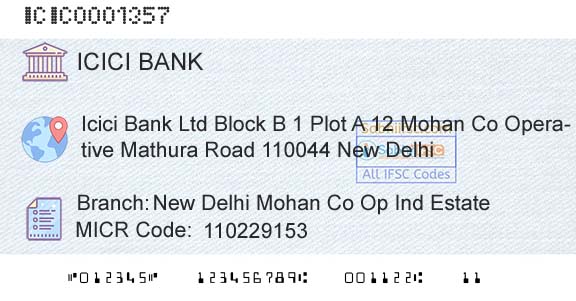 Icici Bank Limited New Delhi Mohan Co Op Ind EstateBranch 