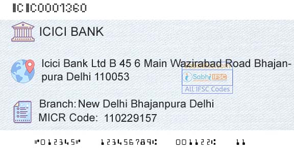 Icici Bank Limited New Delhi Bhajanpura DelhiBranch 