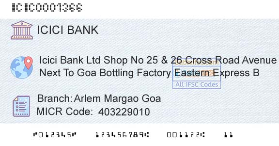 Icici Bank Limited Arlem Margao GoaBranch 