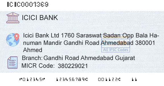 Icici Bank Limited Gandhi Road Ahmedabad GujaratBranch 