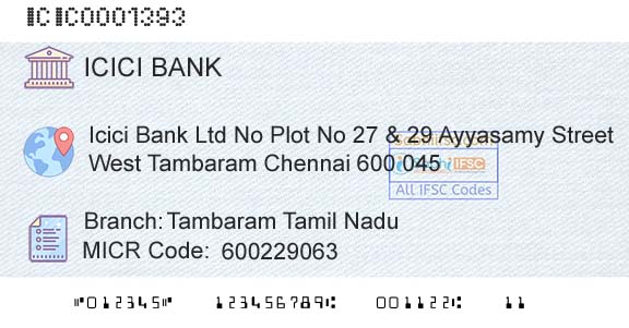 Icici Bank Limited Tambaram Tamil NaduBranch 