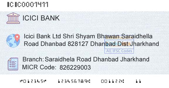 Icici Bank Limited Saraidhela Road Dhanbad JharkhandBranch 