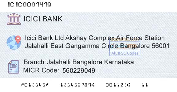 Icici Bank Limited Jalahalli Bangalore KarnatakaBranch 