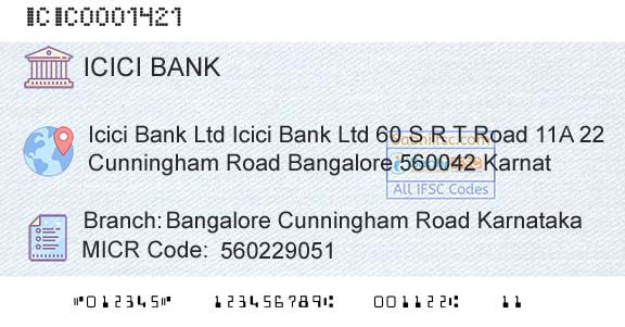 Icici Bank Limited Bangalore Cunningham Road KarnatakaBranch 