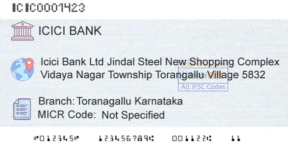 Icici Bank Limited Toranagallu KarnatakaBranch 