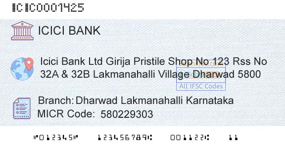 Icici Bank Limited Dharwad Lakmanahalli KarnatakaBranch 