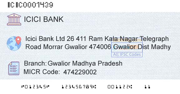Icici Bank Limited Gwalior Madhya PradeshBranch 