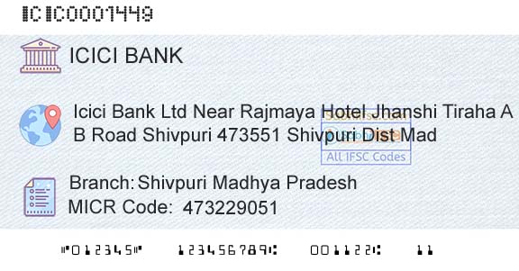 Icici Bank Limited Shivpuri Madhya PradeshBranch 
