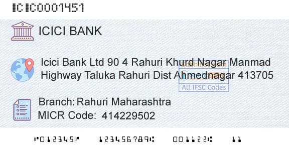 Icici Bank Limited Rahuri MaharashtraBranch 