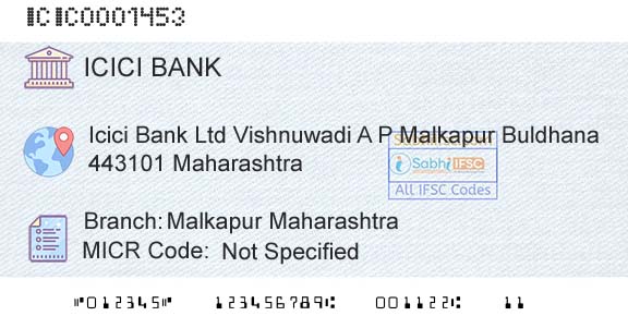 Icici Bank Limited Malkapur MaharashtraBranch 