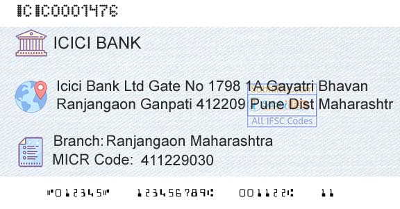 Icici Bank Limited Ranjangaon MaharashtraBranch 