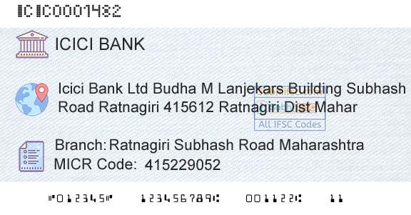 Icici Bank Limited Ratnagiri Subhash Road MaharashtraBranch 