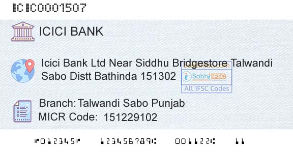 Icici Bank Limited Talwandi Sabo PunjabBranch 