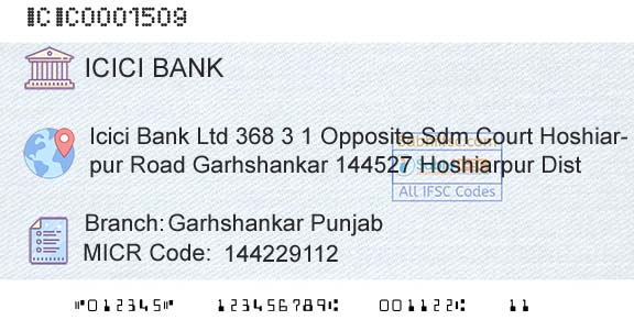 Icici Bank Limited Garhshankar PunjabBranch 