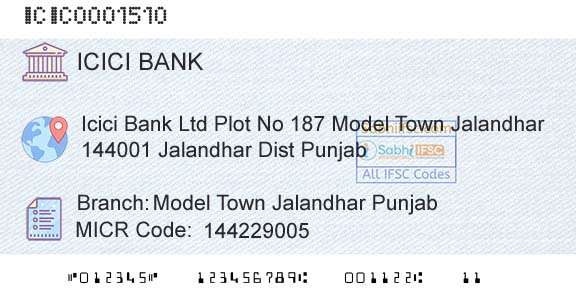 Icici Bank Limited Model Town Jalandhar PunjabBranch 