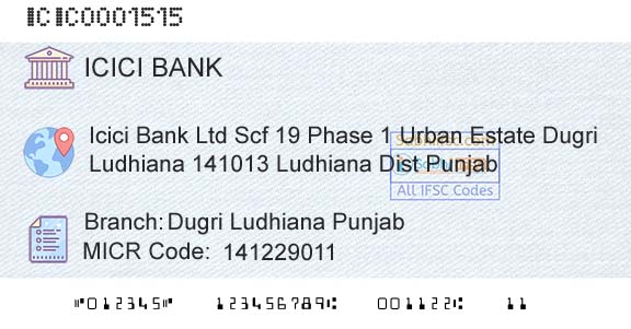 Icici Bank Limited Dugri Ludhiana PunjabBranch 