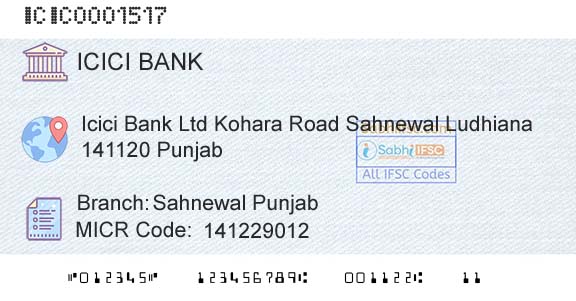 Icici Bank Limited Sahnewal PunjabBranch 