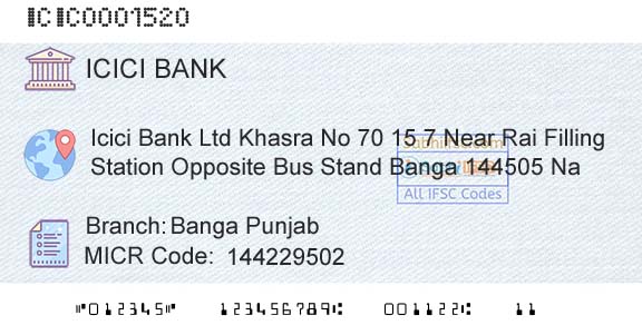 Icici Bank Limited Banga PunjabBranch 