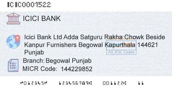 Icici Bank Limited Begowal PunjabBranch 