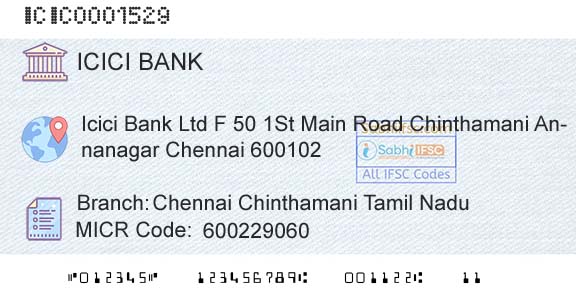 Icici Bank Limited Chennai Chinthamani Tamil NaduBranch 