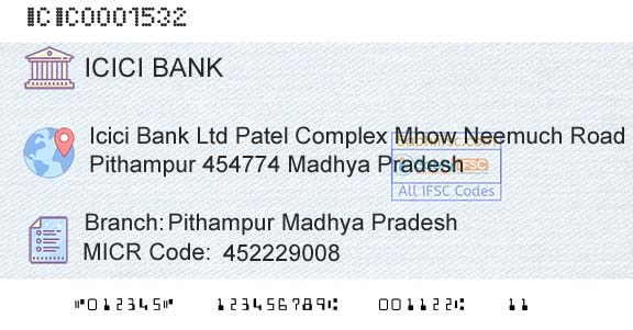 Icici Bank Limited Pithampur Madhya PradeshBranch 