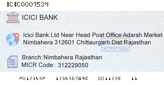 Icici Bank Limited Nimbahera RajasthanBranch 