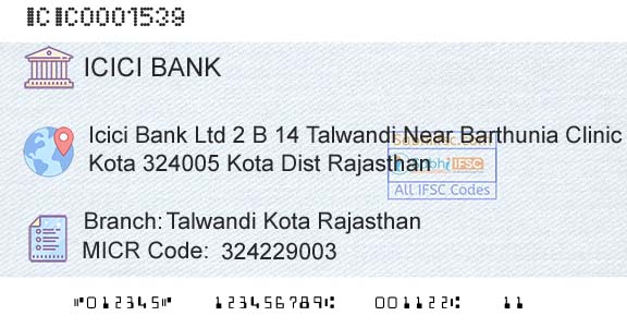 Icici Bank Limited Talwandi Kota RajasthanBranch 