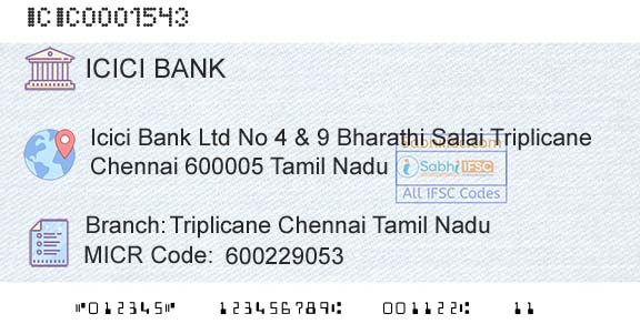 Icici Bank Limited Triplicane Chennai Tamil NaduBranch 