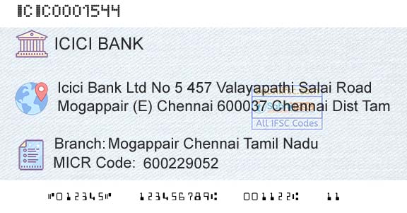 Icici Bank Limited Mogappair Chennai Tamil NaduBranch 