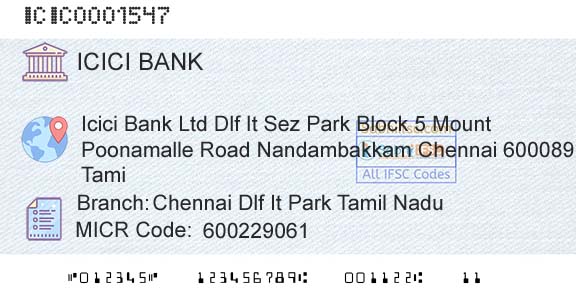 Icici Bank Limited Chennai Dlf It Park Tamil NaduBranch 