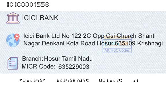 Icici Bank Limited Hosur Tamil NaduBranch 