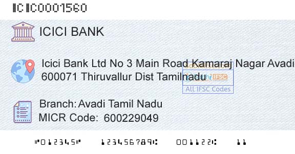 Icici Bank Limited Avadi Tamil NaduBranch 