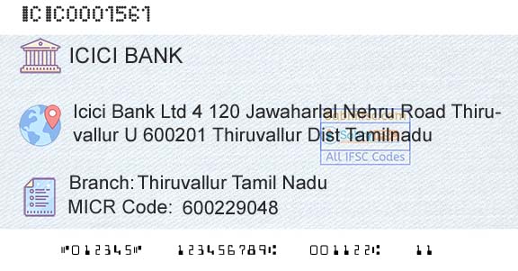 Icici Bank Limited Thiruvallur Tamil NaduBranch 