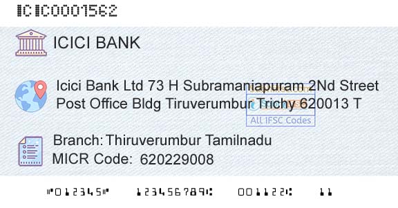 Icici Bank Limited Thiruverumbur TamilnaduBranch 