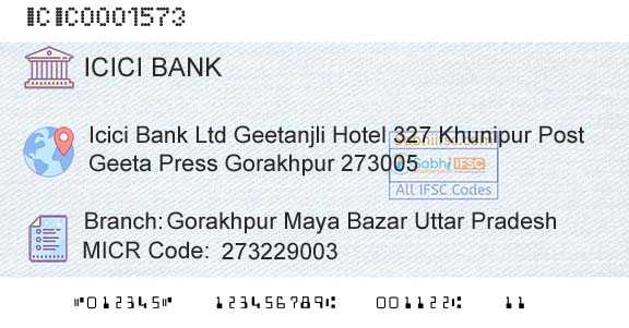 Icici Bank Limited Gorakhpur Maya Bazar Uttar PradeshBranch 