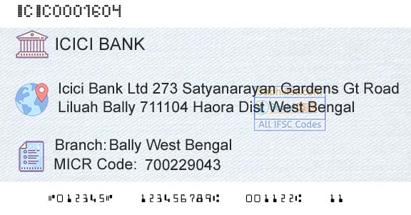 Icici Bank Limited Bally West BengalBranch 